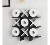 Weysat Tic Tac Toe Toilet Paper Holder Stand Bathroom Wall Decor Rustic Wooden Hanging Storage Freestanding Wall Mounted Shelves Decor for Toilet Tissue Farmhouse