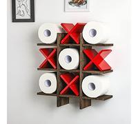 Weysat Tic Tac Toe Toilet Paper Holder Stand Bathroom Wall Decor Rustic Wooden Hanging Storage Freestanding Wall Mounted Shelves Decor for Toilet Tissue Farmhouse