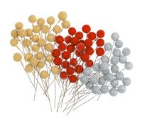 Weysoo 100Pcs Christmas Holly Berries, Artificial Berry for Christmas Tree Ornaments,Wreath Making Supplies,Xmas Party Decorations (RED+GOLD+SILVER)