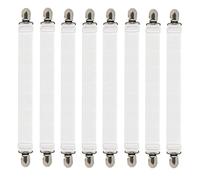 Weysoo Bed Sheet Fasteners, 8Pcs Adjustable Bed Sheet Straps, White Elastic Sheet Clips for Bedding, Fitted Bed Sheet Grippers to Keep Your Sheets in Place