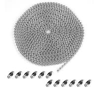 Weysoo Roller Blind Chain 4 Meter/13.1 Feet, 4.5mm Blind Beads, Rust-proof Silver Blind Cord Replacement, with 12pcs Chain Connectors