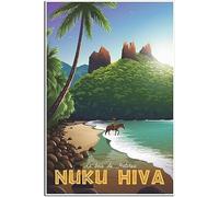 WEYUE Wall art Nuku Hiva French Polynesia Vintage Travel Poster Wall Posters Painting Home Decoration Art Mural the Unframed 50x75cm