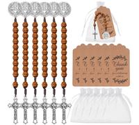Weyuley 18Pcs/6sets. Catholic St. Benedict Medal Prayer Bead String Wooden Beads With a Small Bag and Card. A Christian Religious Gift., One Size, Zinc timber, Rhinestone
