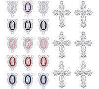 Weyuley 24 Pieces Rosary Making Supplies Cross Charms and Miraculous Medal Vintage Crucifix Pendants Pearl for Women (Antique silver)