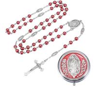 Weyuley 2Pcs/ 1 set Catholic Cross Prayer Beads Necklace and Virgin Mary Jewelry Box Set. It is an Ideal Religious Gift for Baptism and Prayer., One Size, Stainless Steel Zinc, Rhinestone