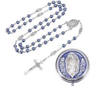 Weyuley 2Pcs/ 1 set Catholic Cross Prayer Beads Necklace and Virgin Mary Jewelry Box Set. It is an Ideal Religious Gift for Baptism and Prayer., One Size, Stainless Steel Zinc, Rhinestone