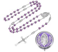 Weyuley 2Pcs/ 1 set Catholic Cross Prayer Beads Necklace and Virgin Mary Jewelry Box Set. It is an Ideal Religious Gift for Baptism and Prayer., One Size, Stainless Steel Zinc, Rhinestone