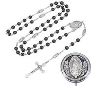 Weyuley 2Pcs/ 1 set Catholic Cross Prayer Beads Necklace and Virgin Mary Jewelry Box Set. It is an Ideal Religious Gift for Baptism and Prayer., One Size, Stainless Steel Zinc, Rhinestone
