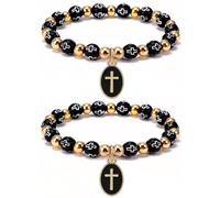 Weyuley 2Pcs Alloy Catholic Cross Bead Bracelet, Easter and Baptism Bracelet, Suitable for Both Men and Women to Wear., Adjustable, Resin, no gemstone