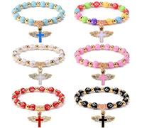Weyuley 6Pcs Alloy Catholic Elastic Angel Beaded Bracelet, Suitable for Both Men and Women. It is an Ideal Gift for Christmas, Easter and Baptism Ceremonies.