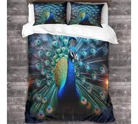 WEYUN Peacock Duvet Cover Comforter Covers for Teens And Adults 3D Print Peacock Feathers Quilt Cover with Zipper Closure Bedding Set Soft Microfiber with Pillow Cases 3 Pieces King（220x240cm）