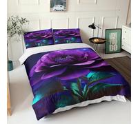 WEYUN Purple And Dark Blue Flowers 3D Printed for Boys Girls Quilt Cover Duvet Cover Comforter Covers with Zipper Closure Bedding Set Soft Microfiber with Pillow Cases 3 Pieces Double(200x200cm)