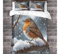 WEYUN Robin in Snowy Tree (2) for Boys Girls Comforter Covers Duvet Cover 3D Print Quilt Cover with Zipper Closure Soft Microfiber Bedding Set with Pillow Cases 3 Pieces King（220x240cm）