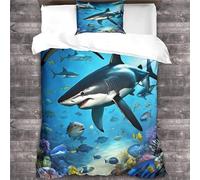 WEYUN Under The Sea Blue Shark Quilt Cover Comforter Covers for Boys Girls 3D Print Duvet Cover with Zipper Closure Soft Microfiber with Pillow Cases Bedding Set 3 Pieces Single（135x200cm）