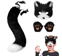 Wezalget Ears and Tail,Funny Animal Cosplay Set - Realistic Halloween Costume Masque Gloves Kit for Kids Adults Masquerade Cosplay Stage Performance Party