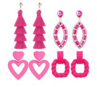 Wezalget Heart Dangle Earrings - Bohemian Hoop Dangle Earrings Set | Pink Dangle Jewellery for Women Girl Gift for Parties Friends Saint Sister