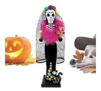 Wezalget Nutcracker for the Decoration of the Day of the Dead, Nutcracker Table 35 cm with Cat | Wooden Figurine for Halloween Decoration and Centerpiece
