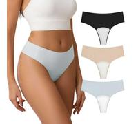 Wezest Camel Toe Cover Thong/Camel Toe Concealer Underwear/CamelToe Hider Built in Latex Cover to Hide Feminine Lines, Black+beige+sky Blue, One size