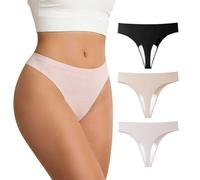 Wezest Seamless Workout Thongs for Women-No Show Thong Panty Liners G-String Thongs Underwear (UK, Alpha, XL, Regular, Regular, Beige+Black +Pink)