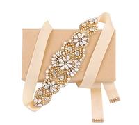 WEZTEZ Bridal Belt Handmade Crystal Wedding Sash Rhinestone Sash for Flower Girl Evening Dress, G+champagne, 106.69x0.78 Inches