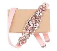 WEZTEZ Wedding Sash Pearl Belt with Satin Ribbon Handmade Crystal Bridal Belt Thin for Women formal Evening Dress Accessories, Rose Gold-blush, One Size