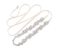 WEZTEZ Crystal Bridal Belt Handmade Wedding Sash with Rhinestones Pearls Belt for Bridal Gowns - beige - One Size