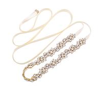 WEZTEZ Crystal Bridal Belt Handmade Wedding Sash with Rhinestones Pearls Belt for Bridal Gowns - beige - One Size