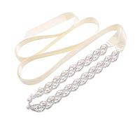 WEZTEZ Crystal Wedding Belt Pearls Bridal Belt Handmade Rhinestone Wedding Dress Belt for Bride Bridesmaid Gowns, Ivory Ribbon, One Size