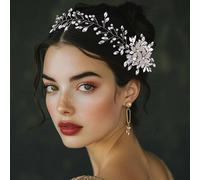 WEZTEZ Flower Leaf Bridal Headband Rhinestones Pearl Wedding Headbands,Bridal Hair Pieces Wedding Prom Hair Accessories Sliver