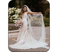 WEZTEZ Glitter Bridal Veil Sparking Wedding Veil with Metal Comb,1 Tier Sparkle Veil Cathedral Bride Veil Bachelorette Party, White 300, 37