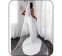WEZTEZ Glitter Bridal Veil Sparking Wedding Veil with Metal Comb,1 Tier Sparkle Veil Cathedral Bride Veil Bachelorette Party, Ivory 300, 37