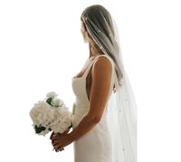 WEZTEZ Pearl Bridal Veil for Wedding 1 Tier Long Wedding Veils,Cathedral length Chapel Length with Comb For Brides, 3 M Ivory, 118x62.9 inch