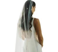 WEZTEZ Pearl Bridal Veil for Wedding 1 Tier Long Wedding Veils,Cathedral length Chapel Length with Comb For Brides, 2m White, 78.7x62.9 inch