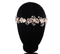 WEZTEZ Pearl Wedding Headband Flower Leaf Bridal Headpieces for Wedding,Prom Hair Accessories Brides Hair Pieces Gold