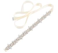 WEZTEZ Silver Rhinestones Bridal Sash Belt Clear Crystal Wedding Belt Pearl for Bride Dress Plus Size, Ivory, One Size