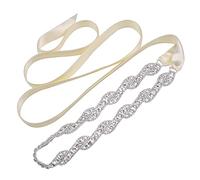 WEZTEZ Sliver Rhinestone Bridal Belt Sash Crystal Headband Wedding Belt for Bride Bridesmaid Dress - off-white - One Size