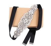 WEZTEZ Wedding Sash Pearl Belt with Satin Ribbon Handmade Crystal Bridal Belt Thin for Women formal Evening Dress Accessories, Silver-black, One Size