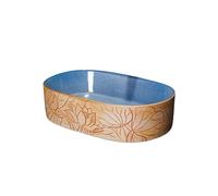 WFchenj222-6 Bathroom Sinks - Handmade Lotus Texture Ceramic Bathroom Sink Art Retro Above Counter Basin (Single Basin)