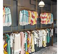 WFDERAN 2 Pcs Height Adjustable Metal Chain Clothing Hanging Racks,Creative Commercial Wedding Dress Display Shelf,Retail Store Garment Rack,Ceiling Mount Clothes Storage Rod (Gold, 35.5" L)