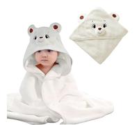 Wffeila Baby Hooded Towel, Extra Soft Absorbent Bath Cape, 80 x 80 cm White Bear Pattern, Soft Coral Plush Towel for 0-3 Years