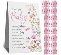 WFFW Wildflower Clothespin Baby Shower Game - 'Don't Say Baby' Party Activity with Pink Floral Sign & 50 Mini Clothespins - Gender Reveal Decor for Girls - Baby Shower Decoration Set-c5