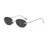 WFFZTZW Stylish and High-end Borderless Retro Oval Glasses Are Versatile Sunglasses for Both Men and Women's Street Style(silver)