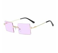WFFZTZW Trend Metal Punk Rimless Square Popular Women and Men Sunglass Fashion Men Travel Multi-color Lenses Uv400(Gold Purple)