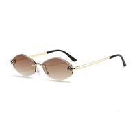 WFFZTZW Trendy Frameless Hexagon Sunglasses for Women Luxury Vintage Punk Metal Rimless Polygon(C2GradientBrown)