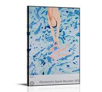 Wfhbcnhg David Hockney Swimming Pool Diving Vintage Abstract Posters Canvas Print Aesthetic Wall Art Modern Home Decor for Bedroom Living Room 12x18inch(30x45cm) Frame-style
