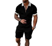 WFIAOUESS Mens Short Sets 2 Piece Outfits Short Sleeve Zipper Polo Shirts and Shorts Sets Gym Workout Summer Tracksuits, B4, XXL