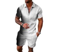 WFIAOUESS Men's Short Sets Outfits 2 Piece Summer Tracksuit Short Sleeve Zip Polo Shirt and Shorts Set Casual Beach Outfits, B5, Medium