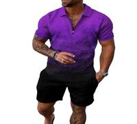 WFIAOUESS Men's Short Sets Outfits 2 Piece Summer Tracksuit Short Sleeve Zip Polo Shirt and Shorts Set Casual Beach Outfits, B21, Large