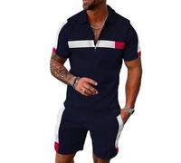 WFIAOUESS Men's Short Sets Outfits 2 Piece Summer Tracksuit Short Sleeve Zip Polo Shirt and Shorts Set Casual Beach Outfits, B37, XL