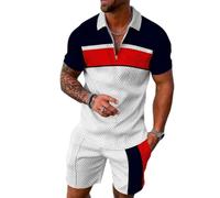 WFIAOUESS Men's Short Sets Outfits 2 Piece Summer Tracksuit Short Sleeve Zip Polo Shirt and Shorts Set Casual Beach Outfits, B38, XL